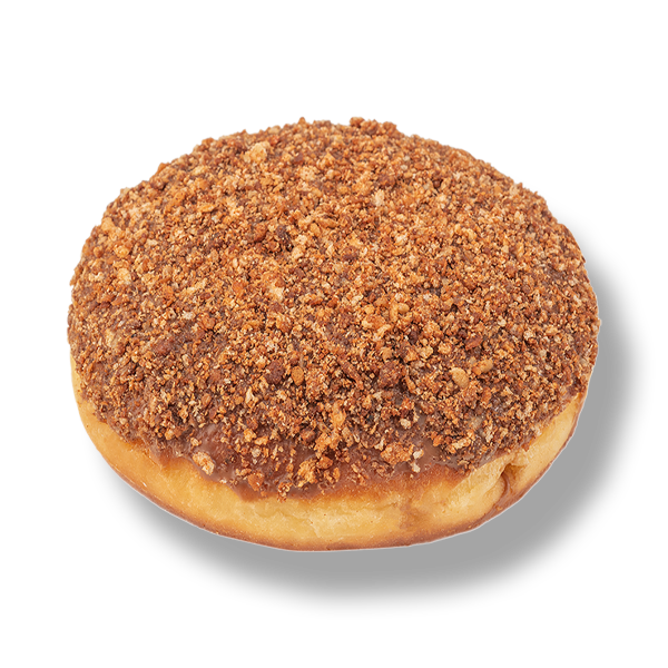 Donut με πραλίνα φουντουκιού με κακάο και επικάλυψη σοκολάτας, μπισκότου και κανέλας